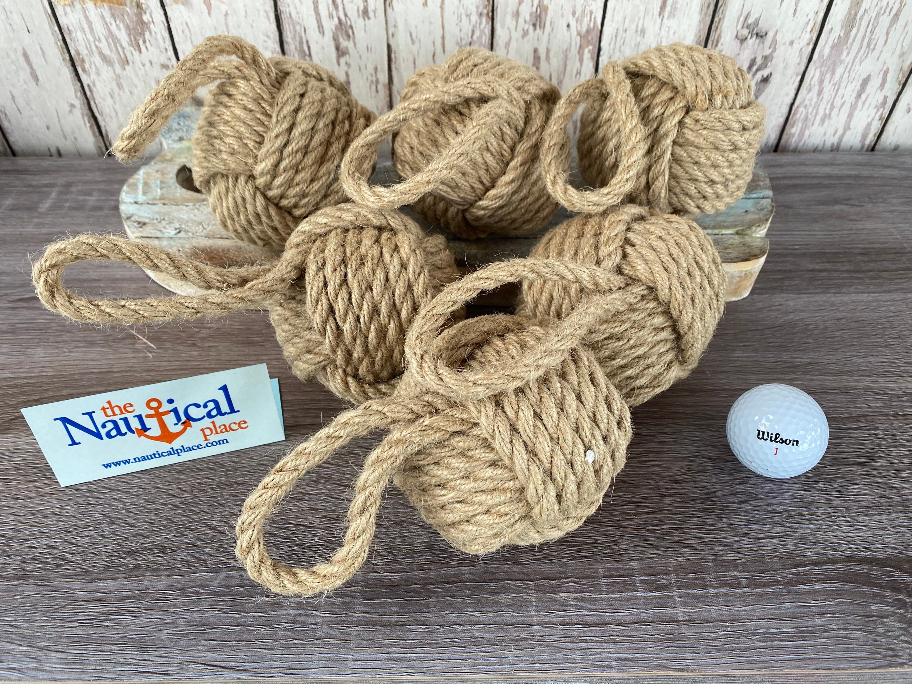 3.5 Monkey Fist Knot Ball w Hanger Loop Handmade Jute Rope