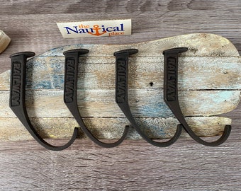 4 x Cast Iron Railroad Spike Hooks - Rustic Dark Brown - Towel Hanger - Coat, Hat, Key Rack - Railway Decor - Bathroom Wall Hanger