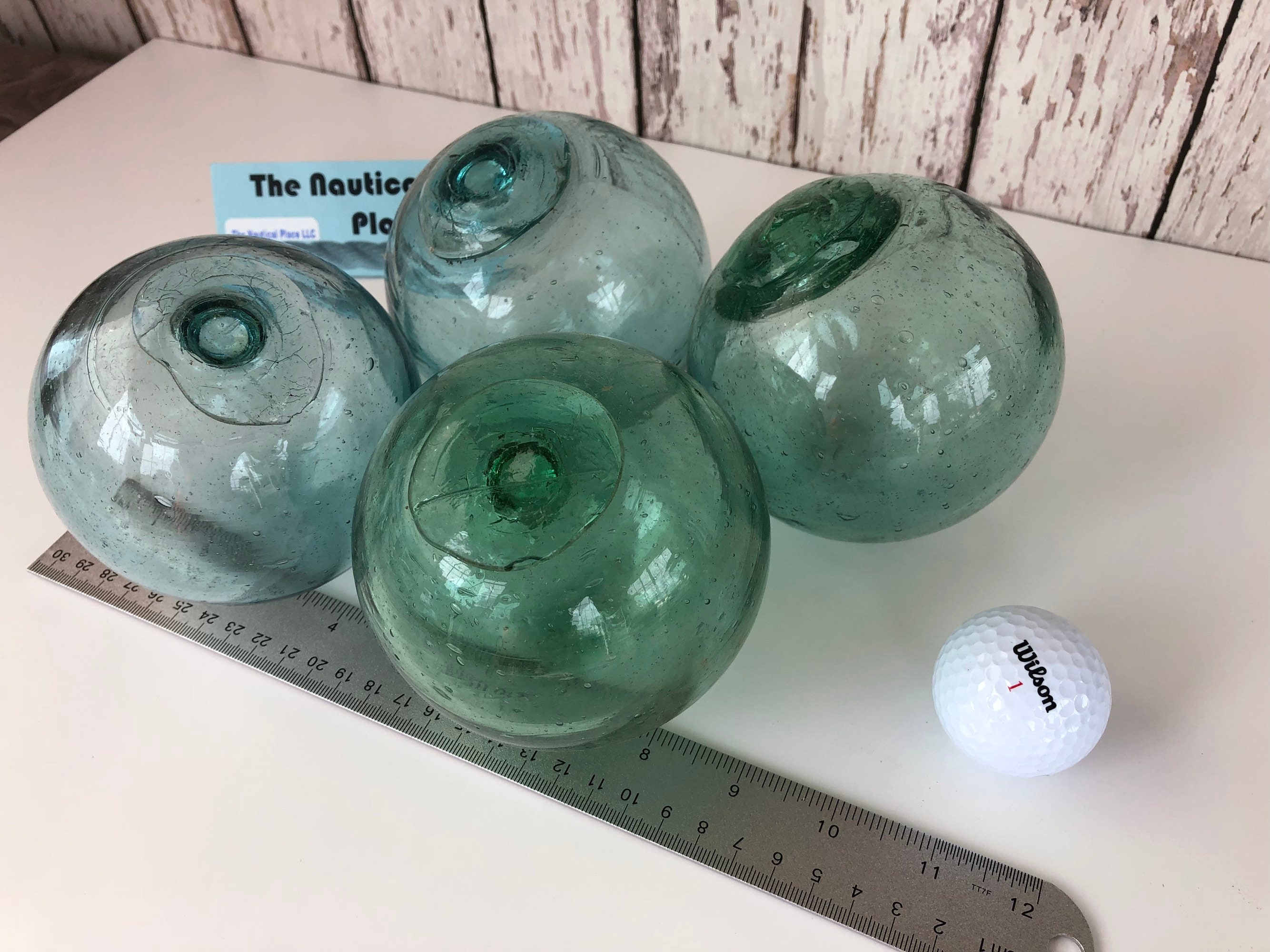 4 Japanese Glass Fishing Floats Authentic Old Vintage Antique Japan