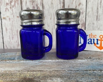 Cobalt Blue Salt & Pepper Shakers - Dark Blue Glass - Vintage Style Glassware
