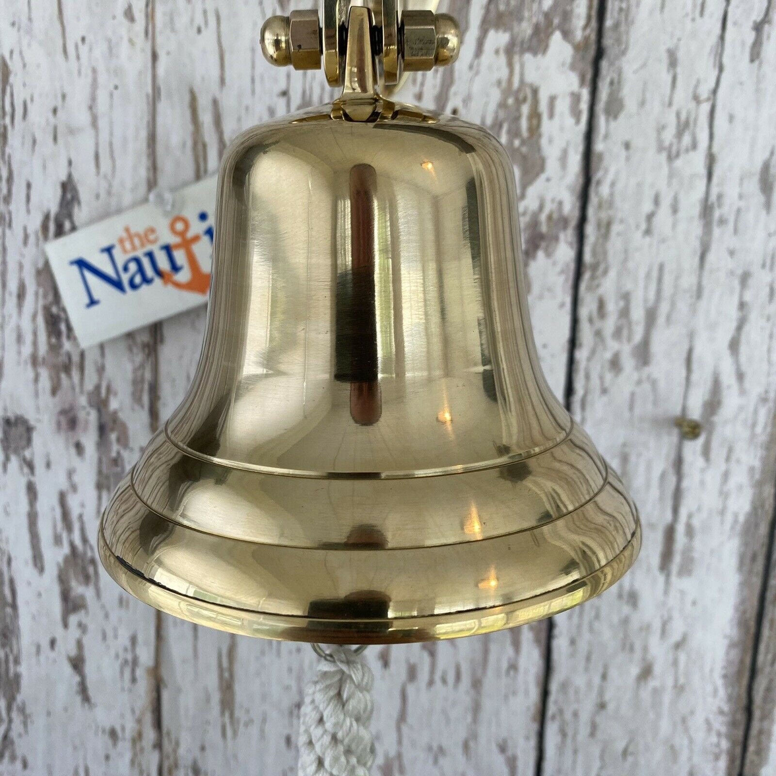 Brass Ship Bell w/ Bracket & Rope Lanyard Nautical Wall Decor Loud