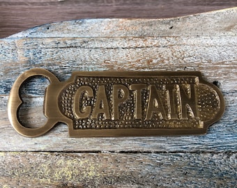 Solid Brass Captain Bottle Opener - Antique Finish - Beer, Soda - Nautical Bar Mancave Gift