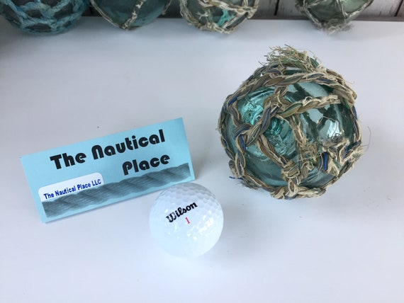 3.5 Japanese Glass Fishing Floats With Netting Lot of 5 Vintage Nautical  Decor Authentic Old Japan Ball Aqua Fish Net Buoy 