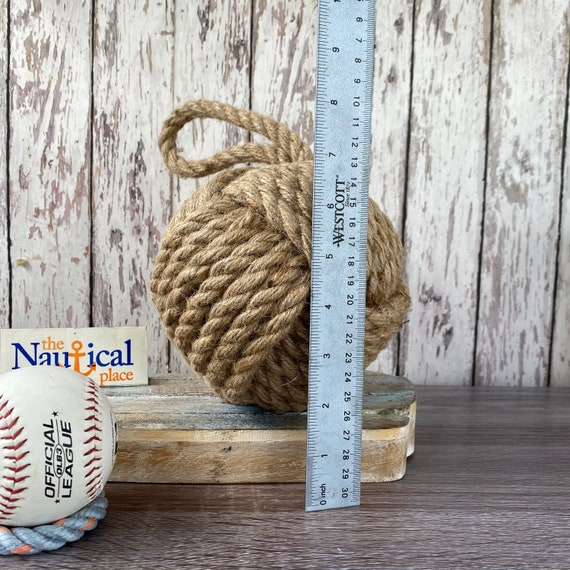 3.5 Monkey Fist Knot Ball w/ Hanger Loop - Handmade Jute Rope Sailor Knot -  Natural Tan - Nautical Decoration For Bowls - Monkeyfist