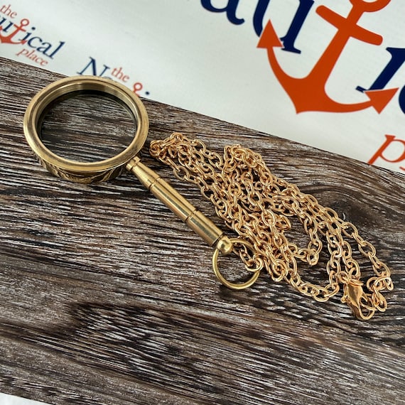 Brass Magnifying Glass w/ Optional 27" Chain & Bag - Mini Magnifier - Old Vintage Antique Style Necklace Pendant - Christmas Gift