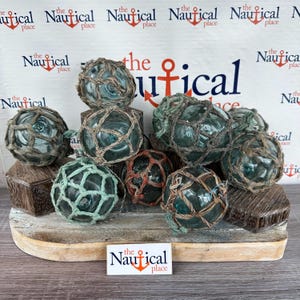 3.5&quot; Japanese Glass Fishing Floats With Netting - Vintage Japan Ball - Old Fish Net Buoy - Aqua Shades - Single, Set of 5 or 10