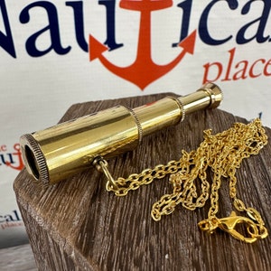 Brass Pocket Telescope w/ Optional 27" Chain & Velour Bag - Mini Hand Held Pirate Spyglass - Nautical Necklace - Christmas Gift