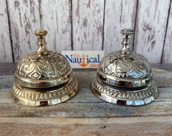 Victorian Brass Desk Bell w/ Ringer - Antique Vintage Style - Retail Countertop Service - Gold or Silver Finish