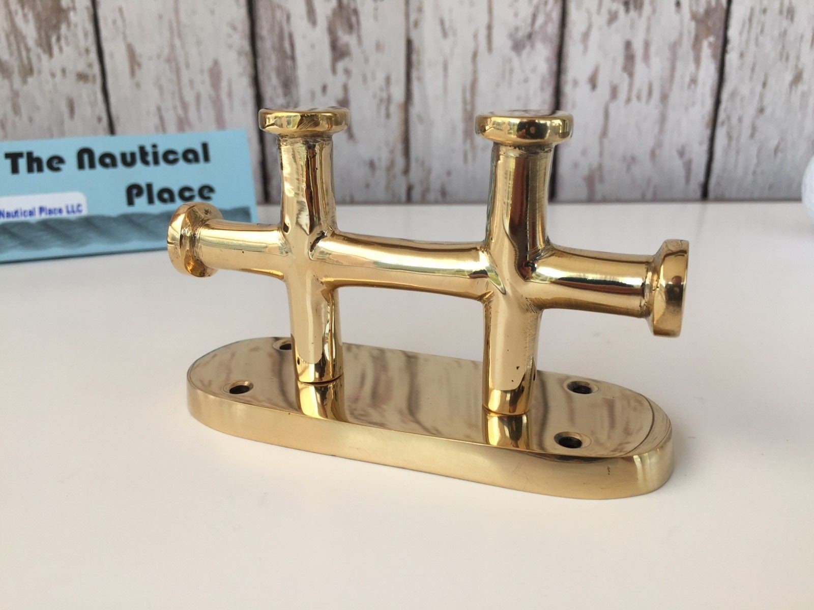 Brass Double Cross Bollard Cleat Nautical Wall Hook Coat, Hat, Keys