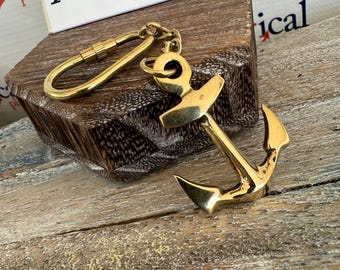 Brass Anchor Keychain - Old Vintage Antique Style - Miniature Nautical Necklace Pendant Charm - Wedding Gift For Him