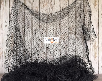 Real Fishing Net - 10 ft x 10 ft BLACK Knotted - Strong Nylon - Decorative Fish Netting - Great For Crafts, Golf, Batting Cage, Slow Feed