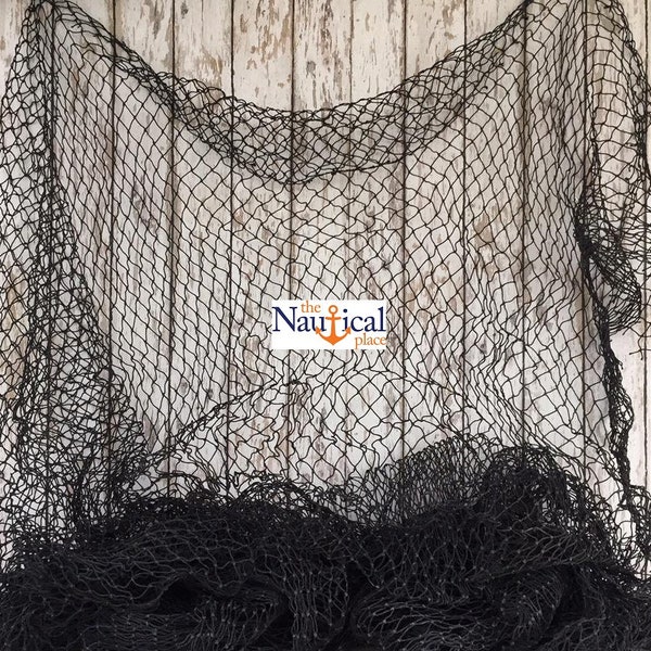 Real Fishing Net - 10 ft x 10 ft BLACK Knotted - Strong Nylon - Decorative Fish Netting - Great For Crafts, Golf, Batting Cage, Slow Feed
