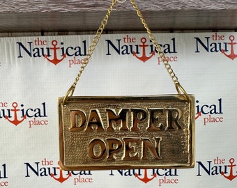 Solid Brass Open / Closed Damper Sign w/ Chain - Hanging Sign For Home