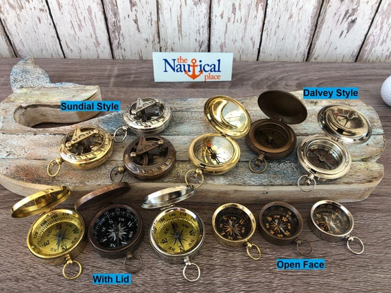Old Vintage Antique Pocket Style Brass Sundial Compass Necklace Pendant