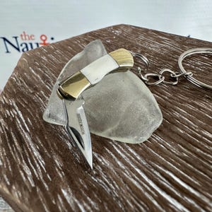 Miniature Pocket Knife w/ Bone Handle & Key Chain - Working, Folding , Small Tiny Knives - Charm, Little Pendant Necklace - Groomsmen Gift