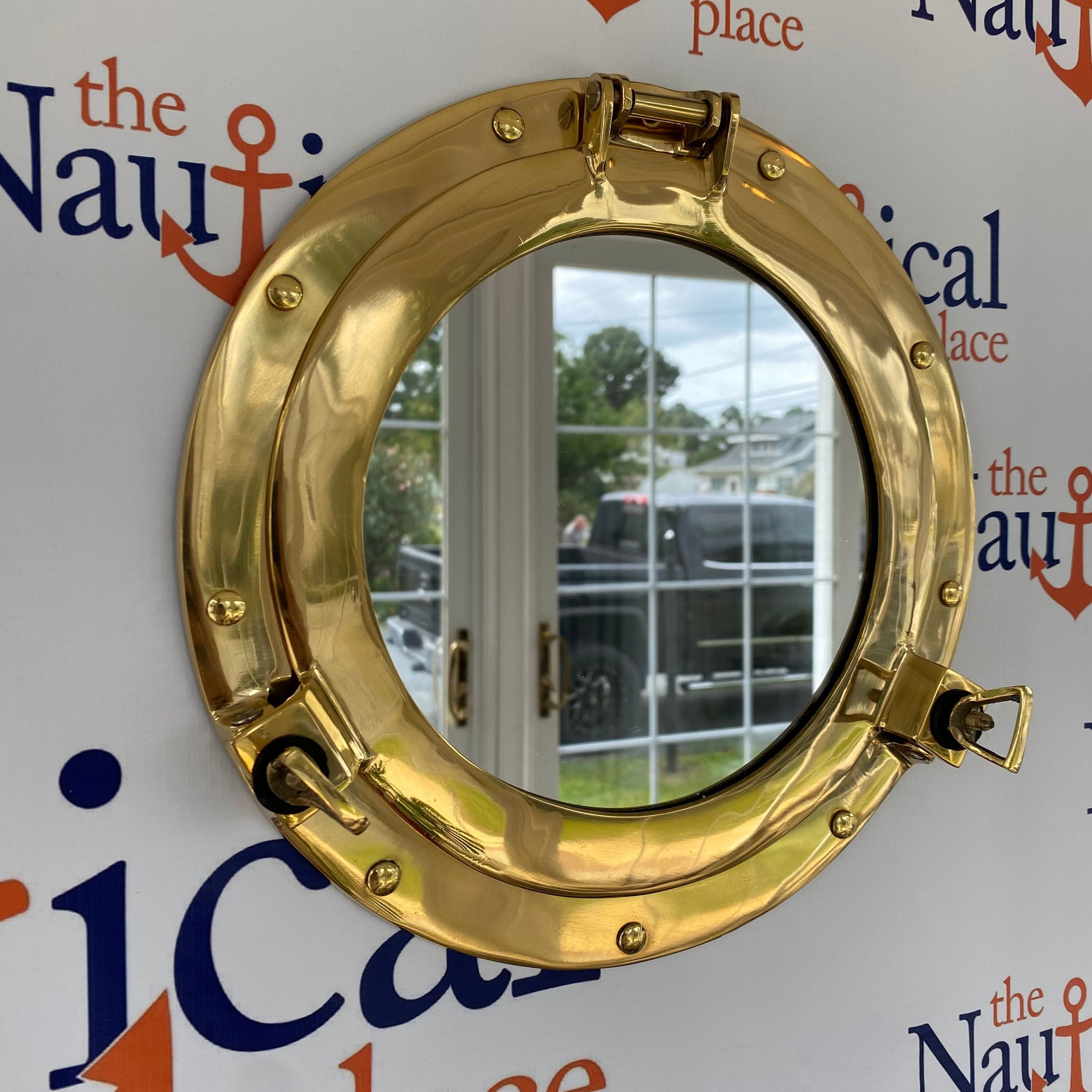 11 Brass Porthole Mirror, Polished Finish - Nautical Wall Mirror Decor