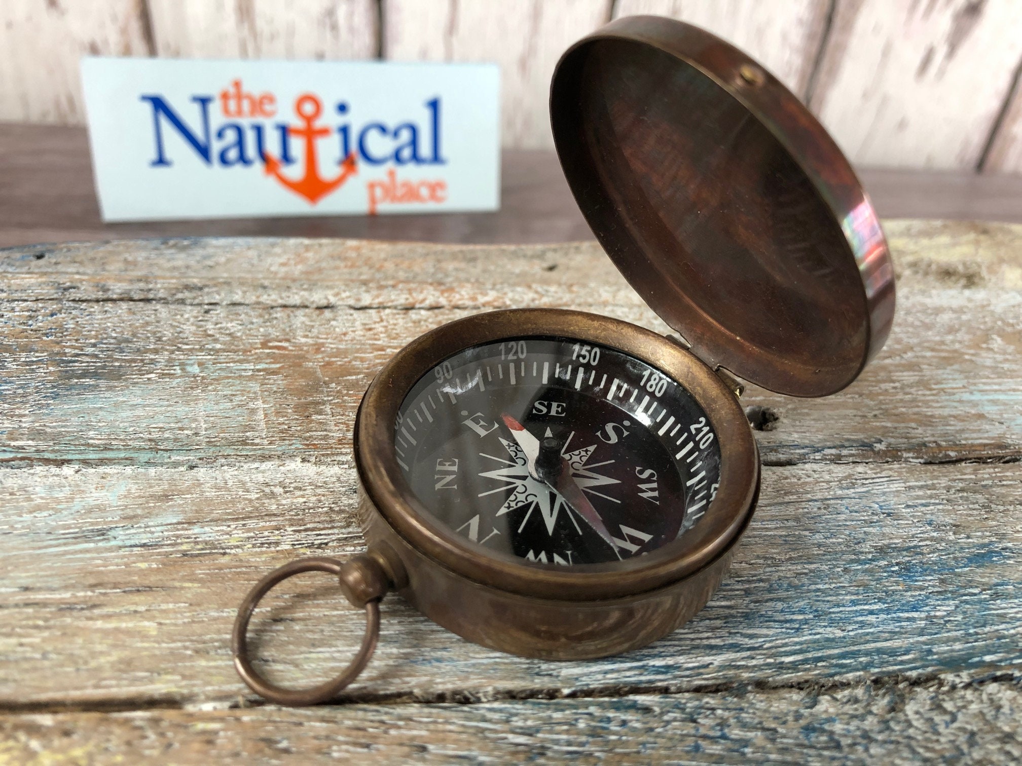 1 Large Brass Compass With Attached Lid L683 Jewelry Finding 