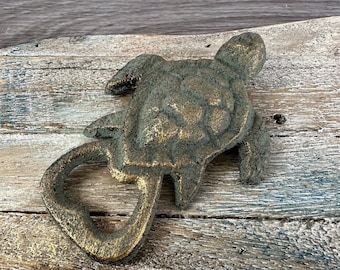 5" Cast Iron Turtle Bottle Opener - Heavy Duty - Remove Beer, Soda, Beverage Caps - Deck, Tiki Bar, Man Cave