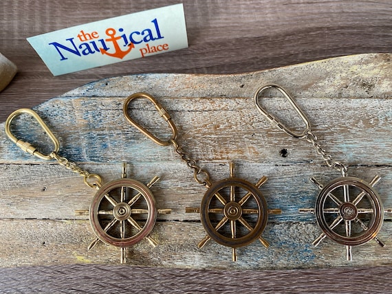Brass Ship Wheel Keychain - Gold, Antique, Silver Finish