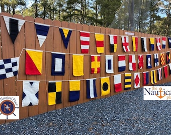 Nautical Signal Code Flag Set On String - Set of 40 Hand Sewn, Double Sided Cotton Flags - High Quality Alphabet Flag Set