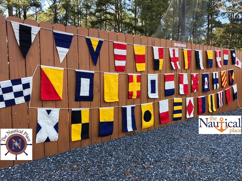 Nautical Signal Code Flag Set On String Set of 40 Hand Sewn, Double Sided Cotton Flags High Quality Alphabet Flag Set image 1