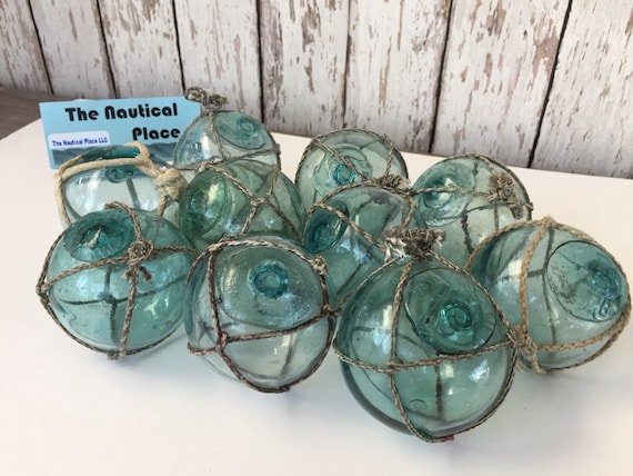 Vintage Japanese Glass Fishing Floats Lot of 5 FREE SHIPPING 2/" Netted