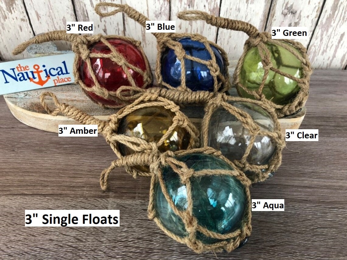 Glass Fishing Floats on Rope Fish Net Buoy Ball Nautical Decor Red