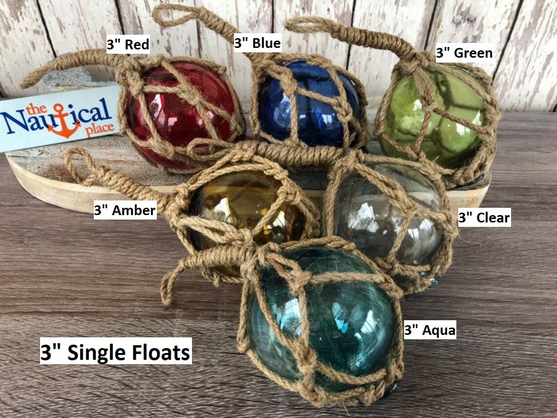 Glass Fishing Floats on Rope Fish Net Buoy Ball Nautical Decor Red, Blue,  Green, Aqua, Clear W/ Jute Rope Netting Garden, Beach -  Canada