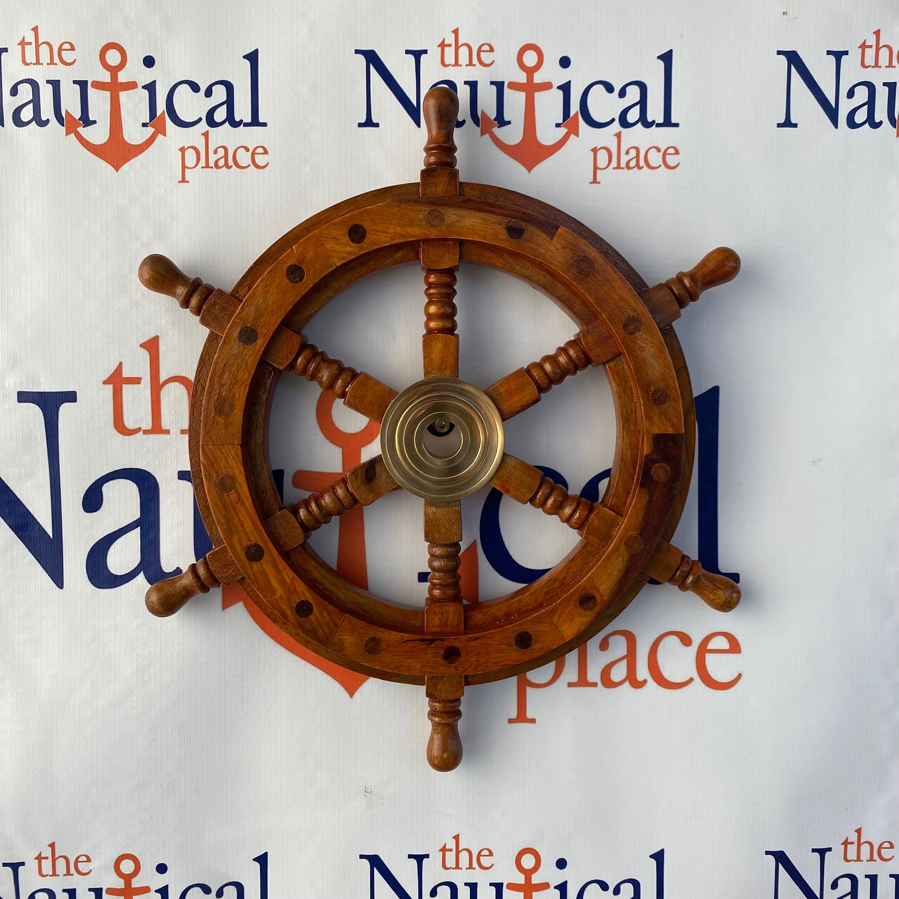 Wood Ship Wheel With Brass Center 12, 18, or 24 Wooden Ship's Wheel Nautical Wall Decor