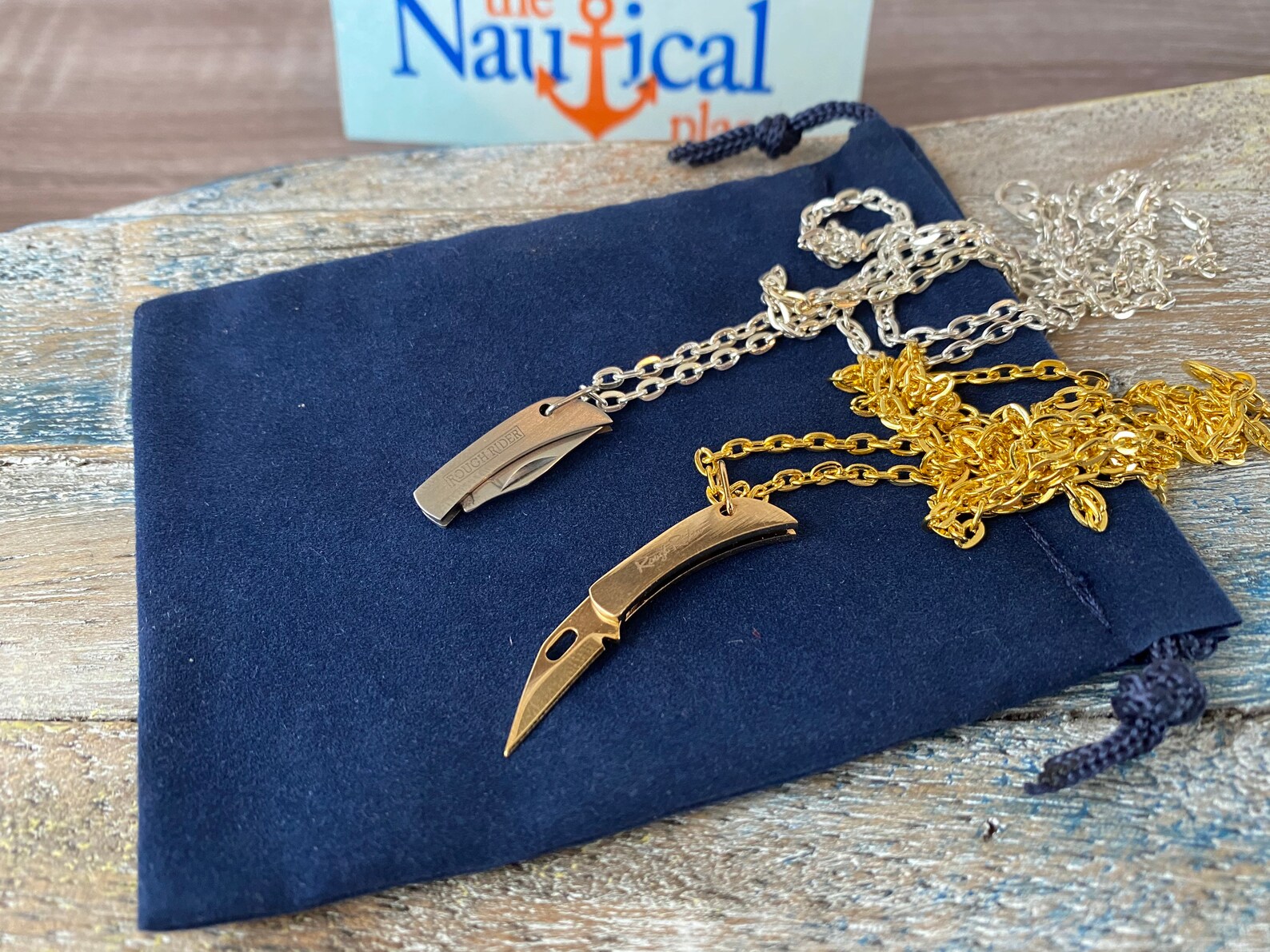 Mini Knife Necklace W/ 27 Brass Chain & Velour Bag Etsy