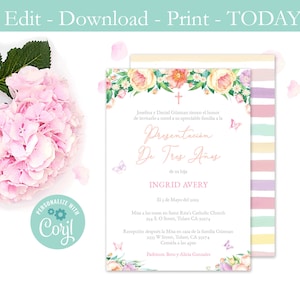 Editable 3 Year Presentation Invitation, Presentación de tres años, Latina Invitation, Download Invite Design, Invitacion imprimible Archivo
