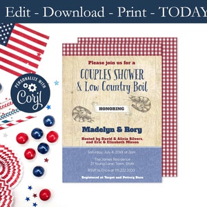 Low Country Boil Invitation, Digital Invitation, Editable Invite, Couples Wedding shower, Printable