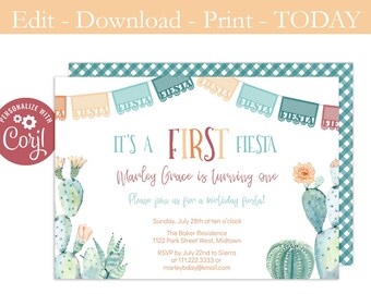 Printable, First Fiesta Invite, Autumn Colors, 1st Birthday Party Invitation For Girl, Taco Bout A Fiesta, PDF File, DIY, Digital Download