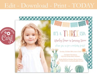 Printable Three-Esta Photo Invite, Picture Invitation, Fall Colors, 3rd Birthday Party Ideas, Mexican Theme, Taco Bout A Fiesta, Little Girl