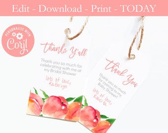 DIGITAL DOWNLOAD, printable favor tags, peach baby shower favor tags, thank you tags, little peach baby shower, sweet peach baby sprinkle
