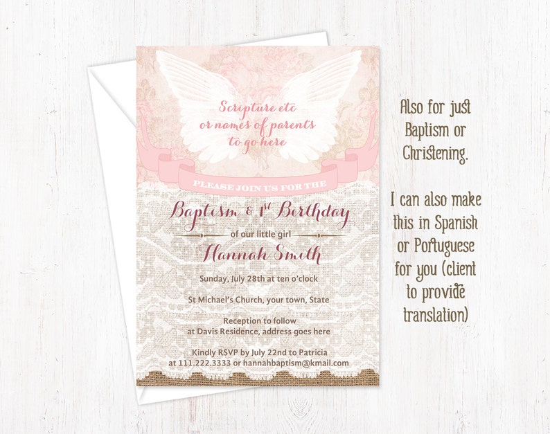 Baptism And 1st Birthday Invitations Girl Angel Baptism Etsy