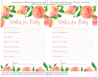 DESCARGA DIGITAL, juego de baby shower, actividades de baby shower de melocotón dulce, tarjeta de deseos de bebé, tarjeta de deseos para bebé, deseos imprimibles para bebé
