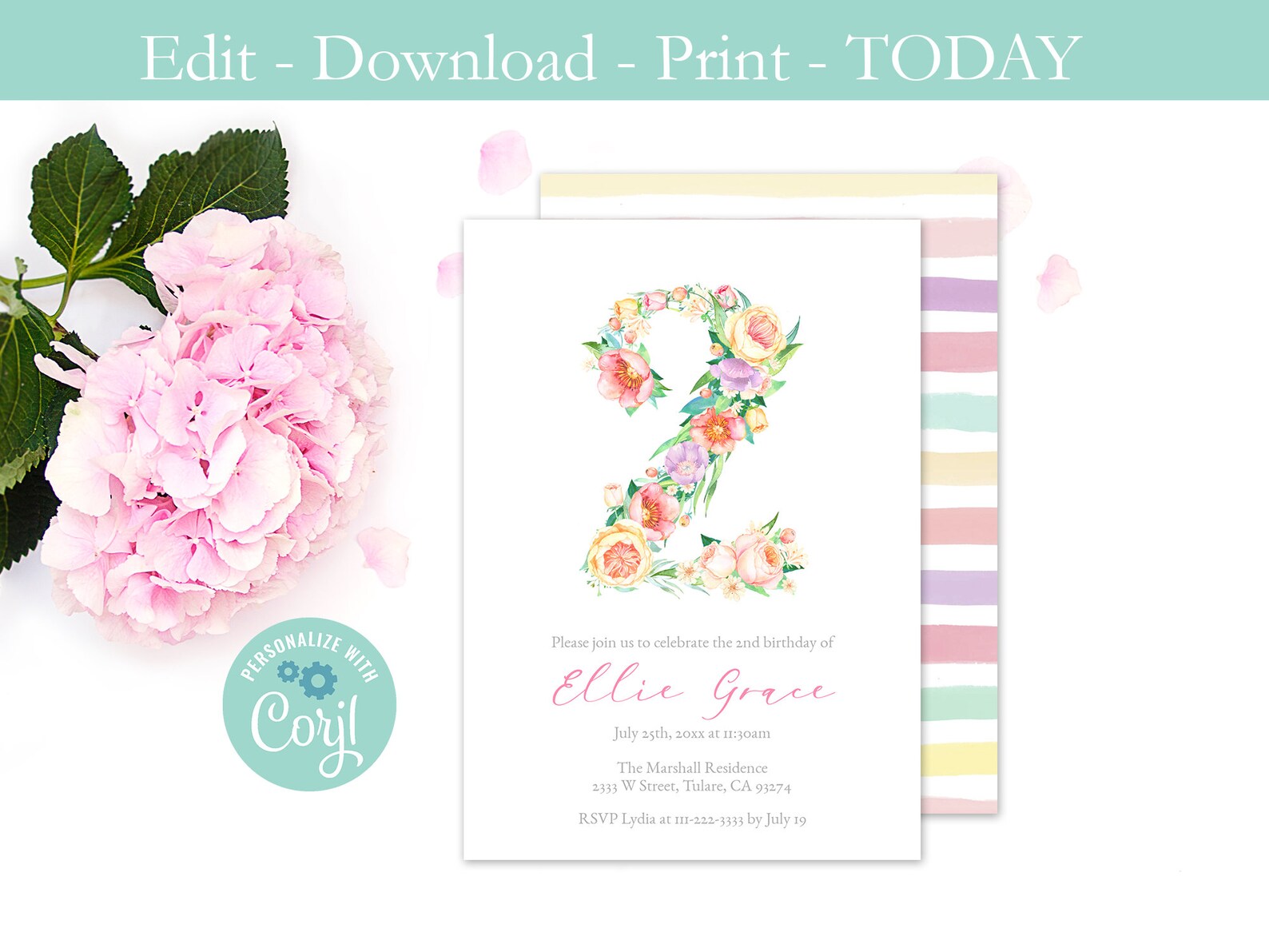 Printable 2nd Birthday Party Invite Butterflies Invitation - Etsy