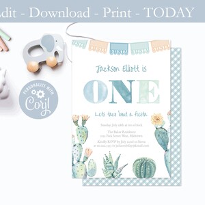 Editable Taco Bout A Fiesta Invite, Template Fiesta 1st Birthday Party Invitation, Cactus Papel Picado First Birthday, Boy 1st Birthday PDF