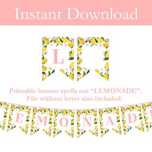 LEMONADE Stand Banner, Lemonade Garland, Photo Prop, Birthday Party, Printable Banner, Lemonade Party, DIY, Flag Garland