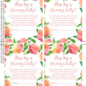 How big is mommy&#39;s belly game, measure the belly game, baby shower game, Sweet Peach baby shower, baby shower printables, shower package