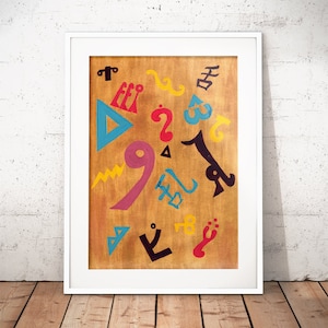 Babel Collection: Fallen Confusion original acrylic painting, gold, languages, abstract painting, abstract art, hieroglyphics, symbols image 1