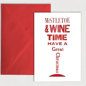 Mistel & Wein, haben eine große Weihnachts-Grußkarte, Buchdruck, rot und weiß, Wein-Liebhaber