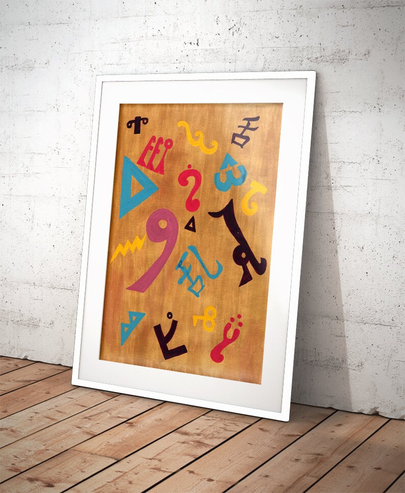 Babel Collection: Fallen Confusion original acrylic painting, gold, languages, abstract painting, abstract art, hieroglyphics, symbols image 2