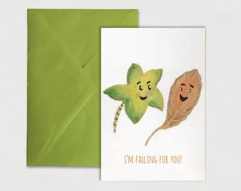 I'm Falling for You Greeting Card, Nature, Leaves, Humour, Love, Dating, Fun, card, cute