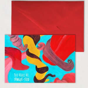 U maakt me tongue-tied-Greeting card verpletteren, liefde, zenuwachtig, talen, valentines, tongen, abstract, schilderen, illustratie