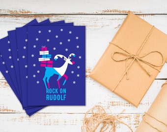 Rock on Rudolf – Pack of 5 Christmas Cards