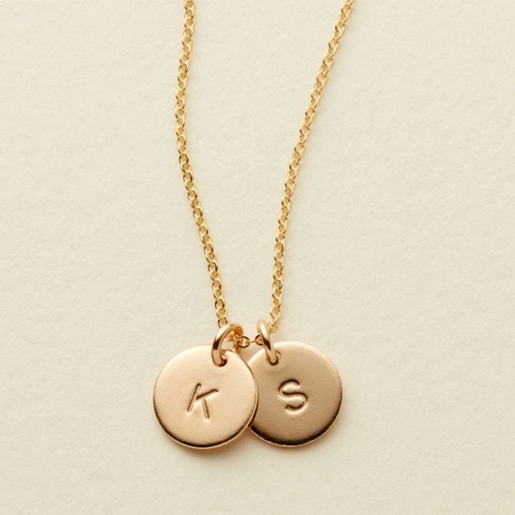 3/8 inch Gold Double Charm Necklace / Personalized Disc Etsy