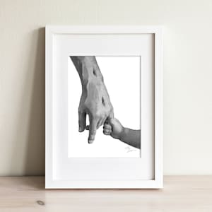 Jesus and Baby Artwork, &quot;In His Hands,&quot; Black and White, Gospel Art Print