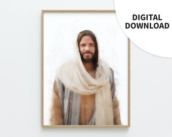 Jesus Christ Artwork, Digital Download, Minimal Watercolor Painting, Printable, Come Follow Me, LDS, Church Program